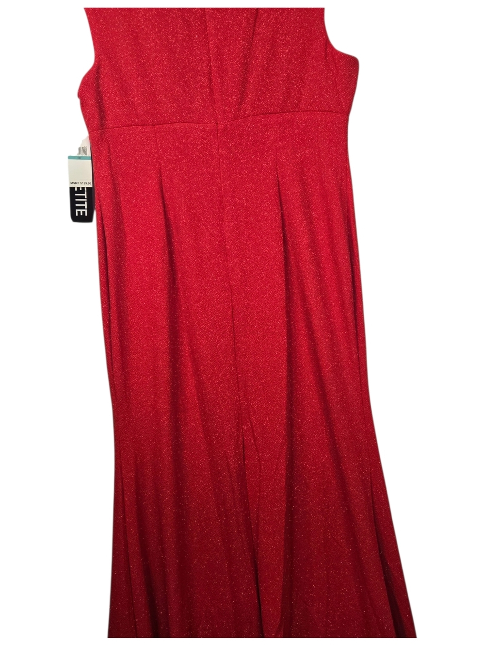 SLNY Size 16P Sparkling Red Formal Empire Waist Dress, Rhinestone Pin NWT - Picture 10 of 11